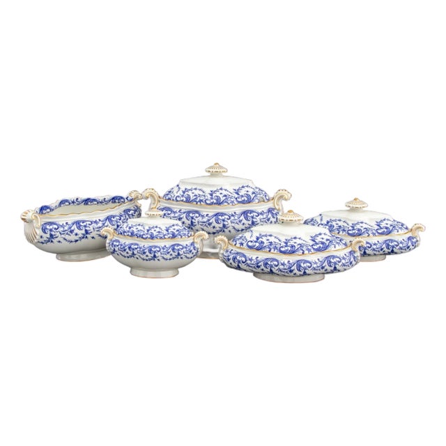 Late 19th Century Royal Worcester Blue & White Soup Tureens - Set of 5 For Sale