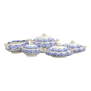 Royal Worcester Blue & White Soup Tureens, 5 For Sale