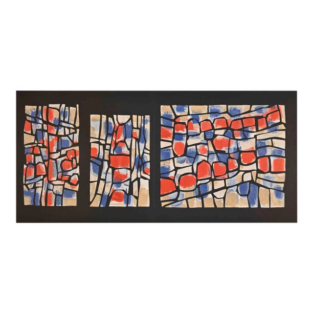 Unknown, Composition, Orginal Lithograph on Cardboard, Mid-20th Century For Sale