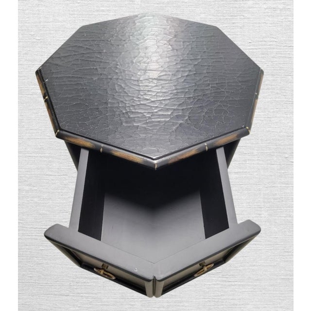 Wood 1990s Small Leopard Print Faux Bamboo Octagonal 1 Drawer Tall Side Table For Sale - Image 7 of 8