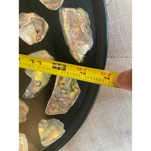 Plastic Vintage Abalone Shell Mosaic Round Tray - Design Gifts International - Black Lacquer - Mid-Century Coastal For Sale - Image 7 of 7