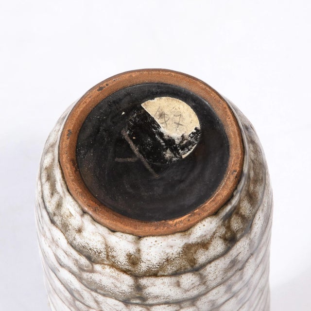 Mid-Century Modernist White and Earth Toned Ceramic Vase With Banded Detailing For Sale - Image 12 of 13