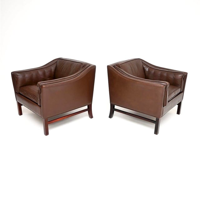 Vintage Danish Leather Armchairs and Ottoman attributed to Georg Thams for Grant Mobelfabrik, 1960s, Set of 3 For Sale - Image 6 of 11