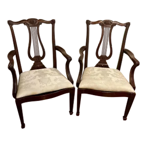 Arm Chairs Chippendale Dining Desk Henkle Harris Hepplewhite Lyre Back Vintage