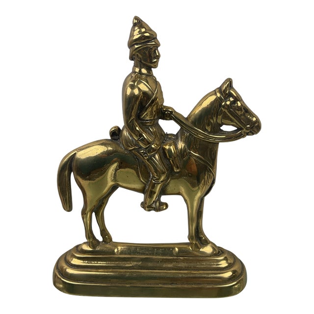 Antique Victorian Brass, British Soldier on Horseback Doorstop For Sale
