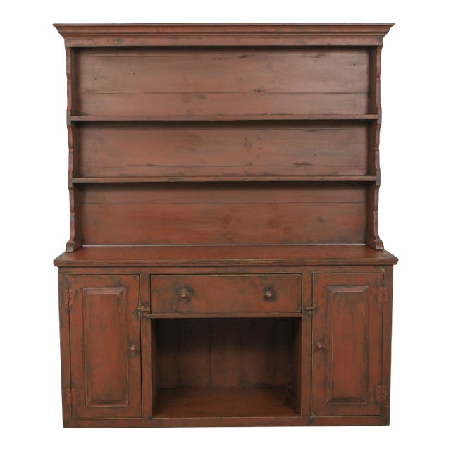 Primitive Country Painted Bench Made Pewter Cabinet For Sale