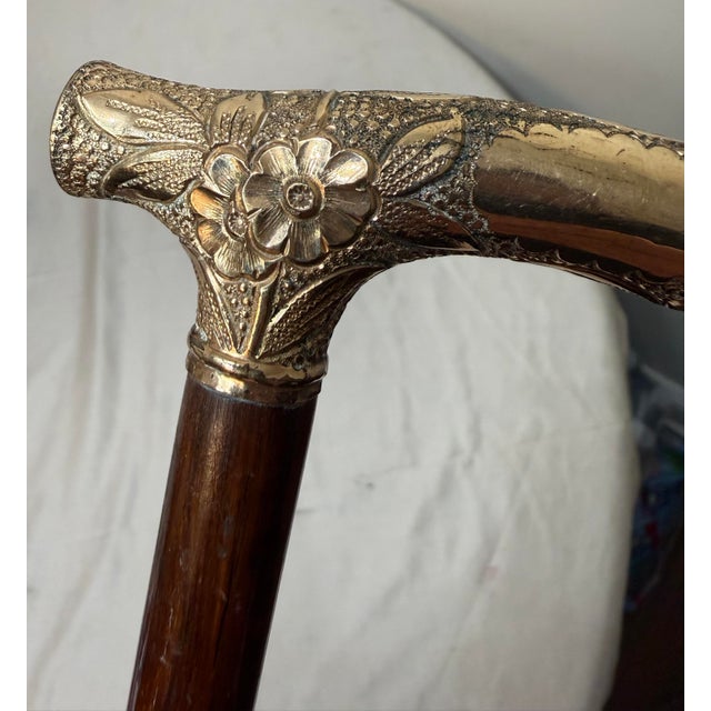 Antique 19th Century Victorian Chased Yellow Gold Filled Wood Walking Stick Cane For Sale - Image 13 of 13