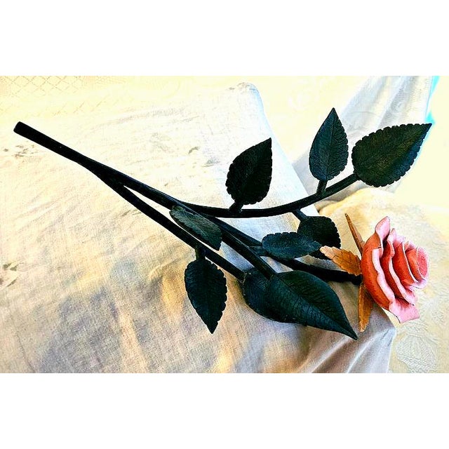 Arts & Crafts Vintage Handcarved and Painted Wooden Long-Stem Rose For Sale - Image 3 of 9