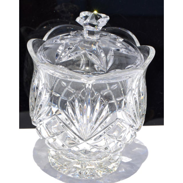 1950s Vintage Waterford Crystal Style etched Brilliant Cut Lead Crystal Glass lidded Bowl with Star Knob from the Art Deco...