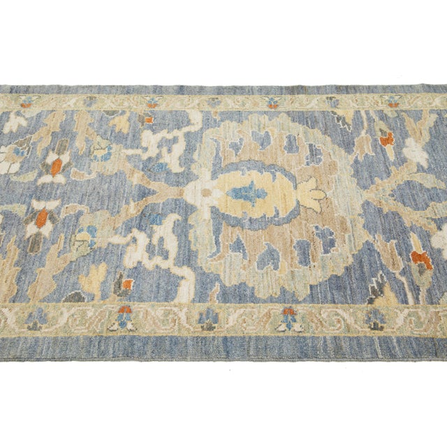 Modern Apadana's Modern Sultanabad Long Wool Runner Handmade in Blue With Floral Motif For Sale - Image 3 of 10