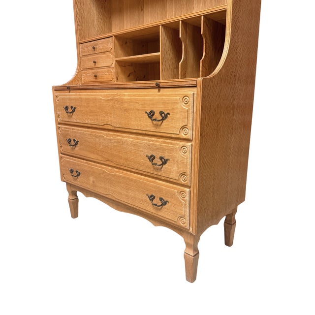 Mid-Century Danish Carved Oak Secretary Bookcase by Henning Kjærnulf, Attributed For Sale - Image 6 of 6