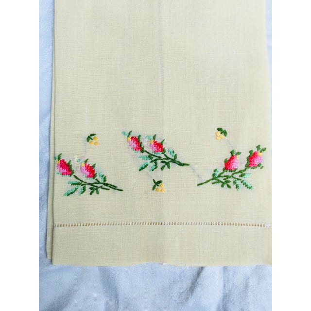 Antique Lemon Yellow Embroidered Linen Hand Towel For Sale In Washington DC - Image 6 of 7
