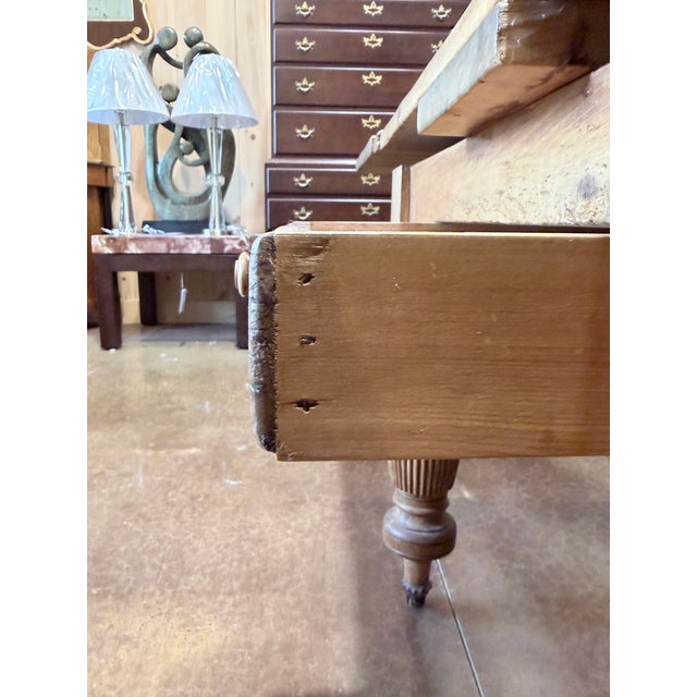 Antique Primitive Pine Farmhouse Extension Table With Concealed Leaves For Sale - Image 9 of 12