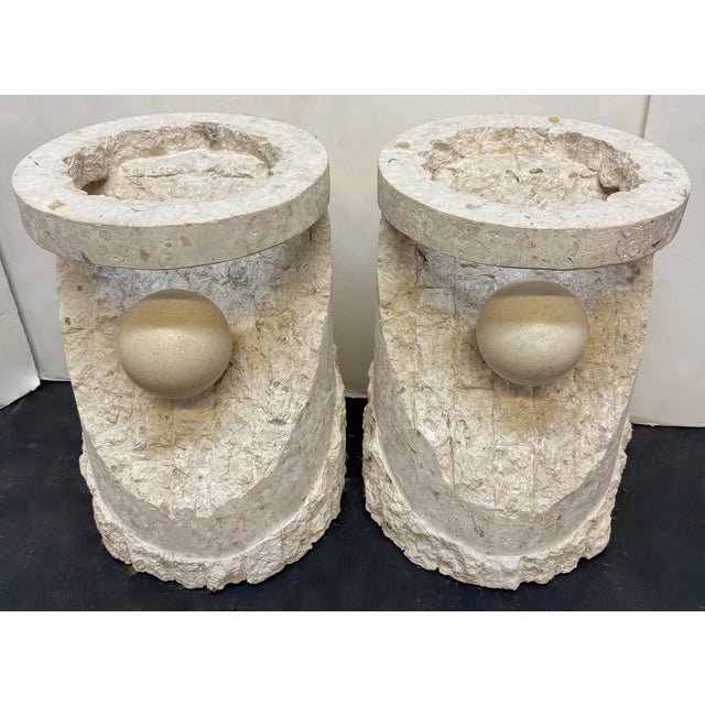 Sculptural Pair of Postmodern Mactan Stone & Glass Top Side Tables For Sale - Image 4 of 7