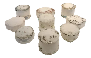 Antique Dithridge Milk Glass Decorated Vanity Boxes- Set of 9