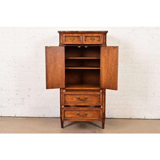 1960s Heritage French Regency Louis XVI Carved Walnut Gentleman's Chest or Linen Press, 1960s For Sale - Image 5 of 12