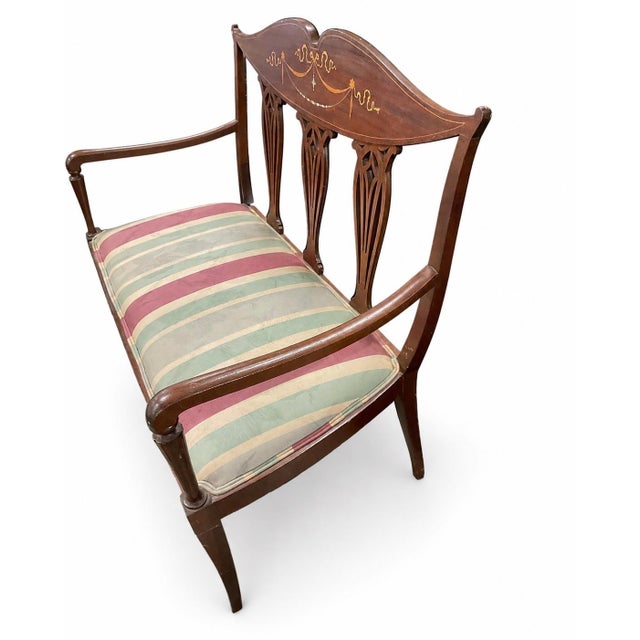 Traditional Antique Edwardian Settee With Wood and Mother-of-Pearl Inlay For Sale - Image 3 of 8