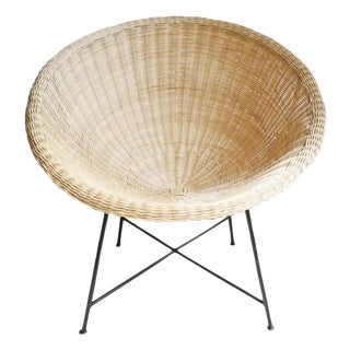 Natural Rattan Coastal Midcentury-Modern Cup Chair For Sale