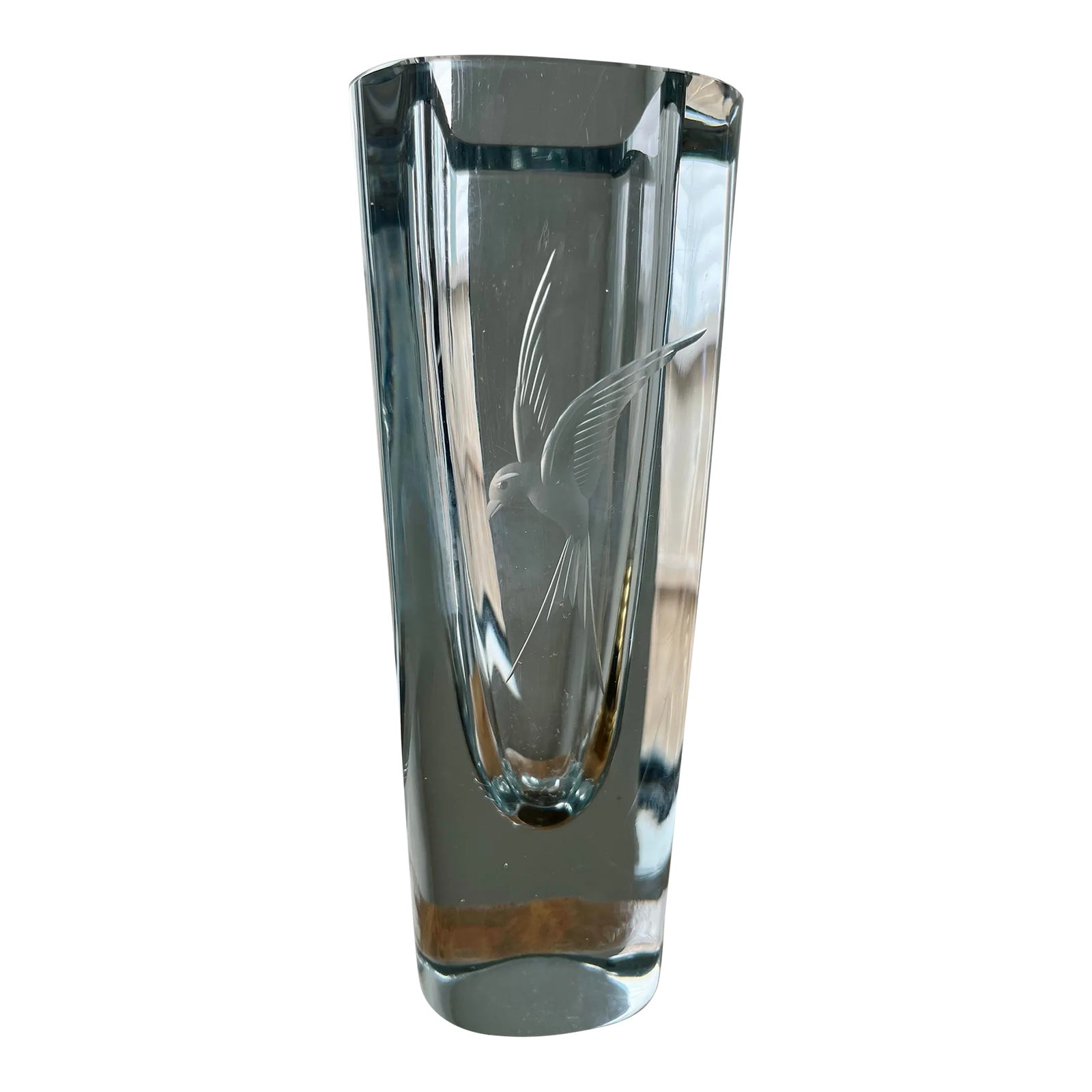 1960s Strombergshyttan Etched Hummingbird Art Glass Vase-Sweden