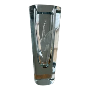 1960s Strombergshyttan Etched Hummingbird Art Glass Vase-Sweden