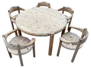 Brutalist Extendable Round Dining Table with Chairs by Rainer Daumiller, 1971, Set of 6