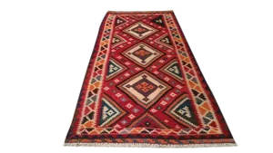 Vintage 10 Ft. Kilim Hand Made Wide Runner Rug - 4′4″ × 9′10″ - Size Cat. 5x8 6x9