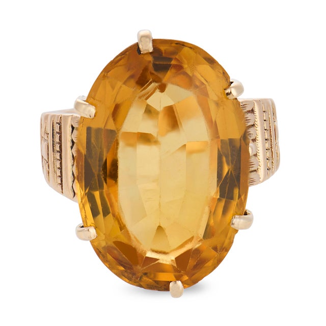 Mid-Century Modern Mid 20th Century Retro 9.00 Carat Citrine 14k Rose Gold Cocktail Ring, Size 5.25 For Sale - Image 3 of 5