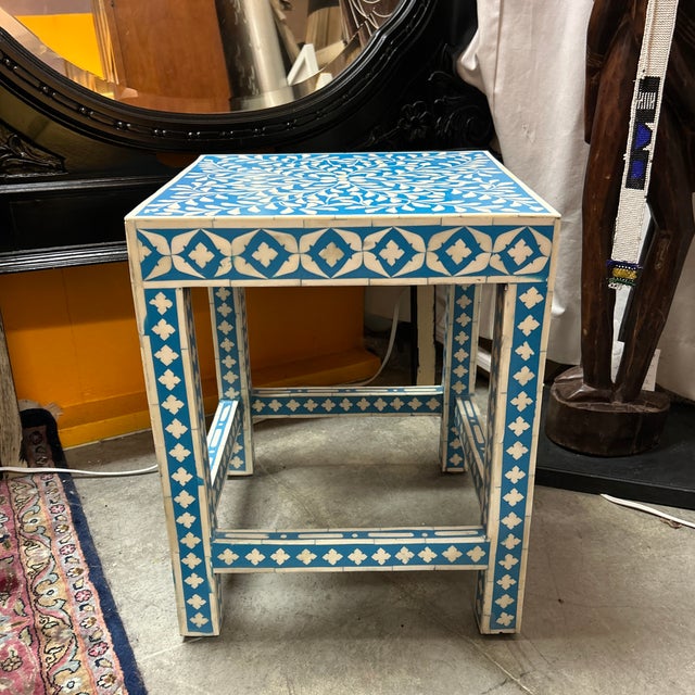 Tribal Bone Inlay Side Table/ Seat For Sale - Image 3 of 11