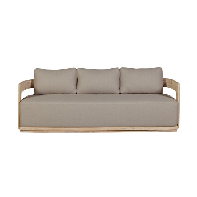 Eclipse Outdoor Solid Teak Wood Sofa Natural Look - Gray Fabric For Sale In Chicago - Image 6 of 10
