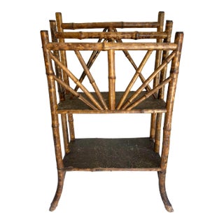 Antique English Burnt Bamboo Tall Magazine Rack For Sale