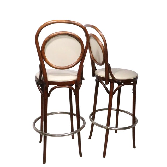 Pr. Bar Height Bentwood Stools by L & B Products Corp. After Thonet C 1981 For Sale - Image 11 of 14