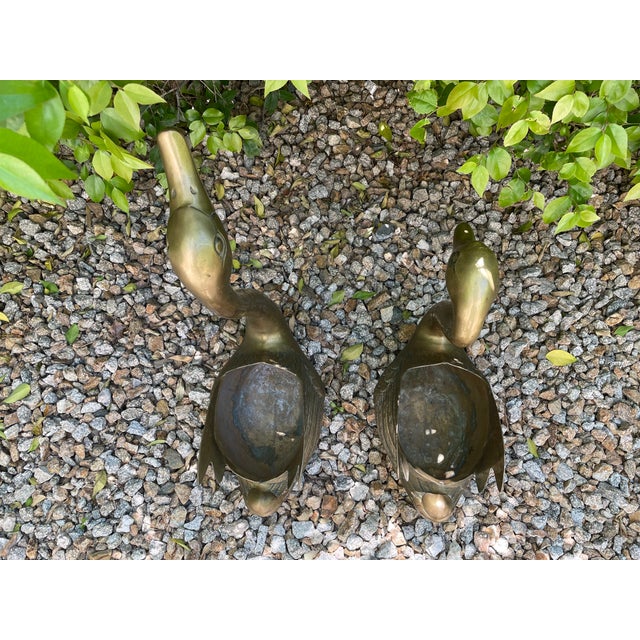 Metal Mid Century Jumbo Brass Swan Sculptural Planters - a Pair For Sale - Image 7 of 12