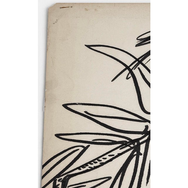 Large Mid 20th Century Vintage Primitive Folk Art Drawing of Jungle in Black and White on Paper Signed by Victor Gatto For Sale - Image 4 of 4