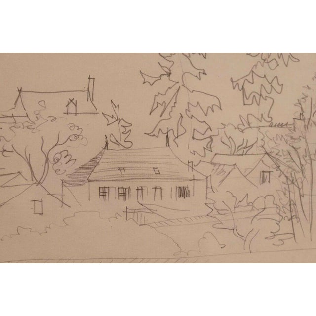 Wood Jean Dufy Signed Untitled Neighborhood Drawing Graphite on Paper For Sale - Image 7 of 12