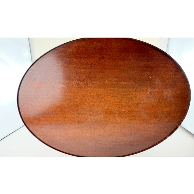 1950s Vintage Mahogany Oval Side Table With Cross-Stretcher Base For Sale - Image 5 of 9