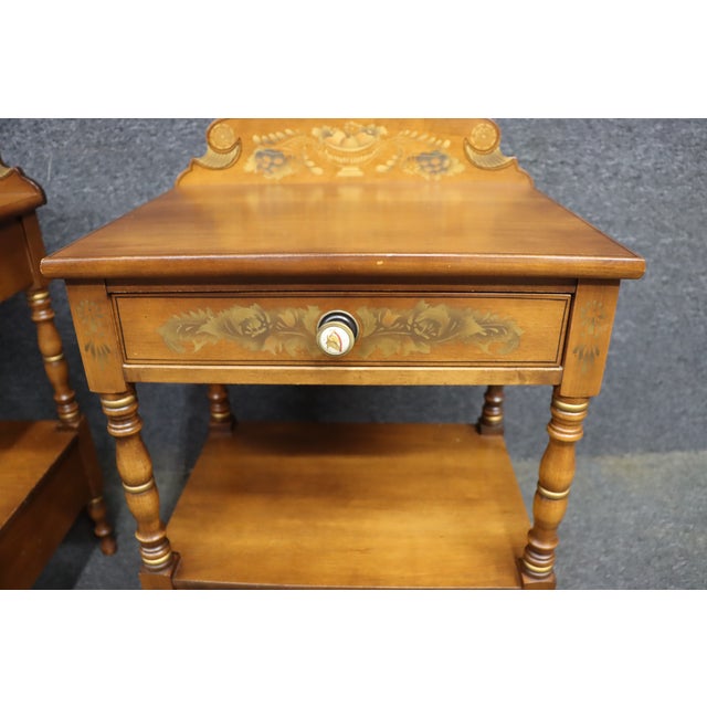 Traditional Pair of Hitchcock Maple Two-Drawer Side Tables With Stenciled Decoration For Sale - Image 3 of 12