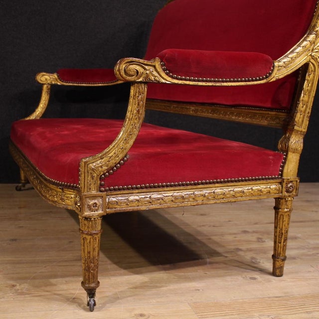Late 19th Century Antique French Red Velvet Sofa, 1880 For Sale - Image 5 of 13