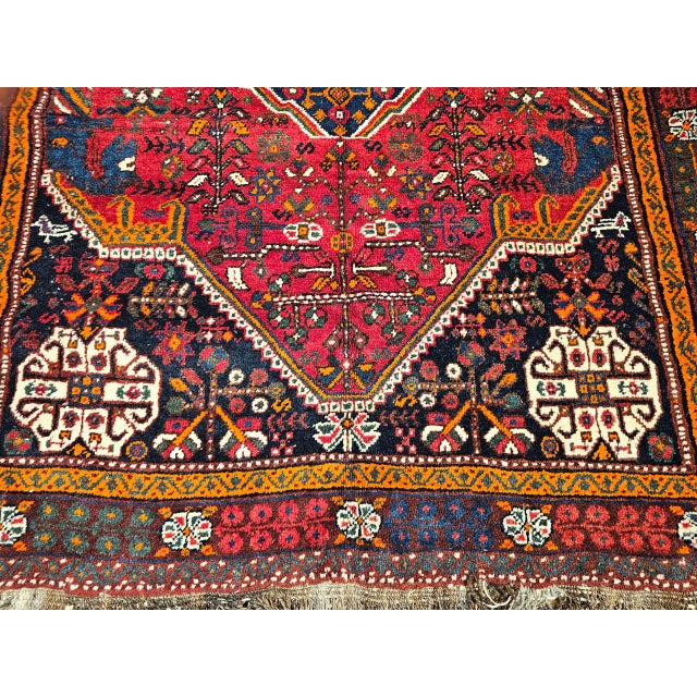 Vintage Persian Qashqai Tribal Area Rug, Hand-Knotted Wool, Vegetable Dye, Geometric Medallions, 6x8, Red & Navy For Sale - Image 13 of 15