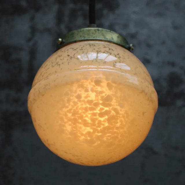 French Clichy Yellow Glass Pendant Lamp For Sale - Image 6 of 7
