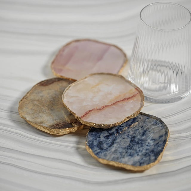 Contemporary Viken Agate Marble Glass Coasters, Pink, Set of 4 For Sale - Image 3 of 4