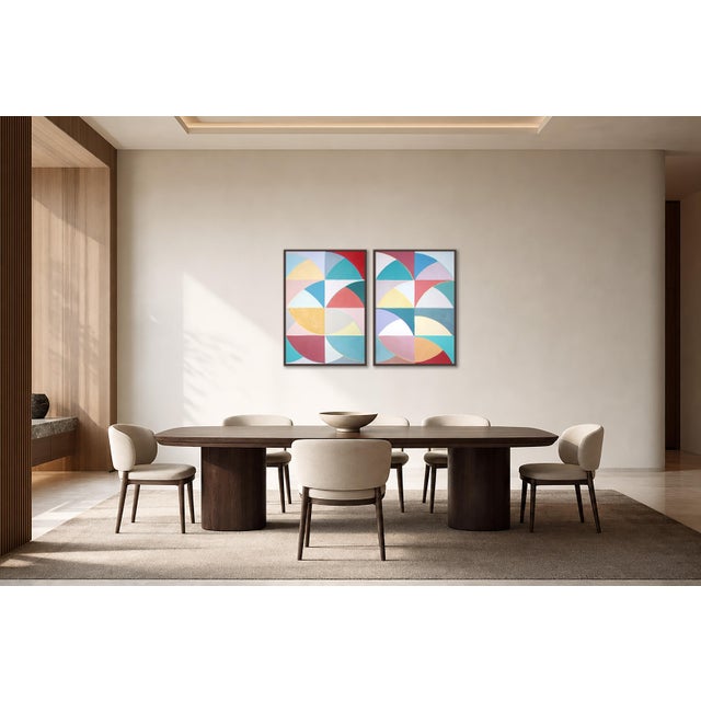 Paper 2026, Color Field Painting Diptych, Deco Flora Matrix, Original Painting on Paper in Pastel Tones, Geometric Tiles Shapes by Natalia Roman For Sale - Image 7 of 10
