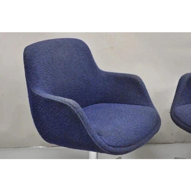 Mid-Century Modern Vintage Mid Century Modern Blue Upholstered Chrome Swivel Base Club Chair - Pair For Sale - Image 3 of 12