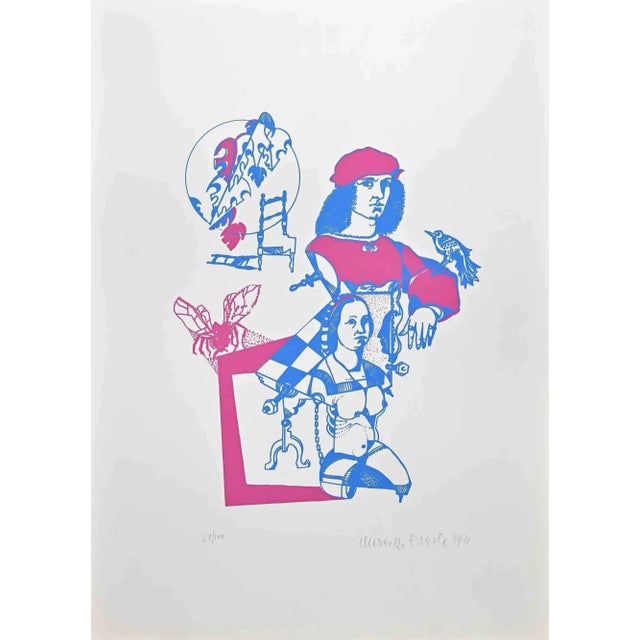 Mid-Century Modern Marcello Ercole, Figures, Original Lithograph, 1971 For Sale - Image 3 of 3
