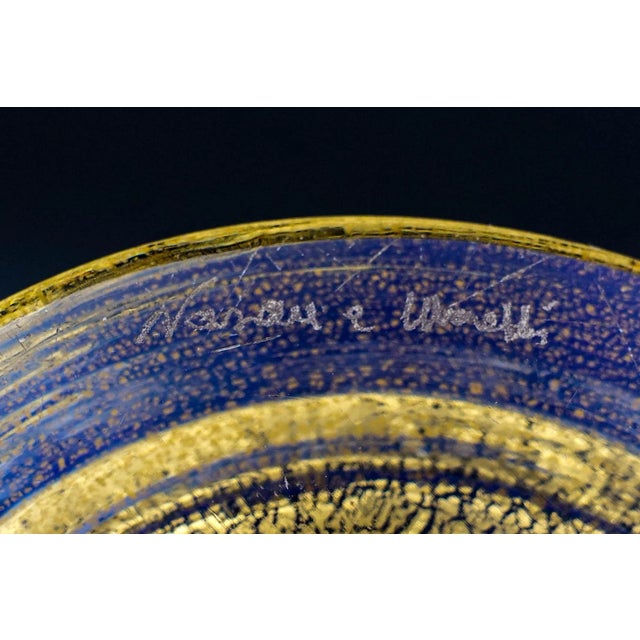 Mid 20th Century Nason Moretti Signed Murano Italy Blue Aventurine Gold Glass Vase For Sale - Image 10 of 10