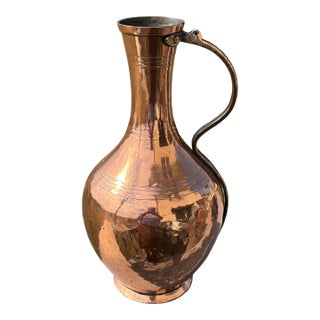 Tall and Highly Detailed Late 19th / Early 20th C. Copper and Brass Vessel Vase Pitcher For Sale