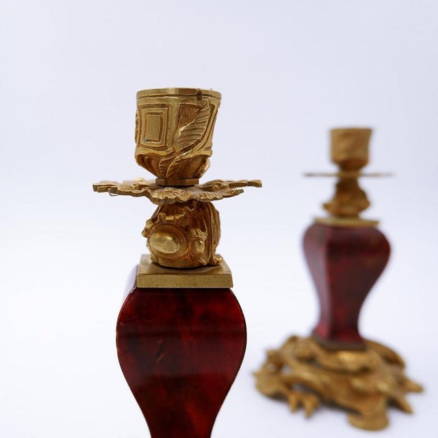 Napoleon III Style Gilt Bronze Candleholders, Set of 2 For Sale - Image 5 of 13