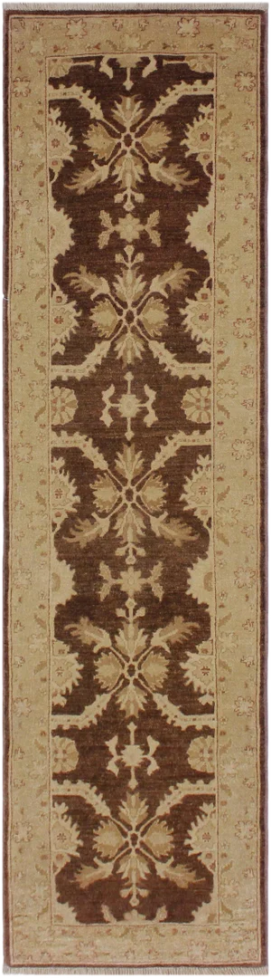 1990s Shabby Chic 1990s Vintage Brown/Tan Hand-Knotted Wool Rug - 2′6″ × 9′8″