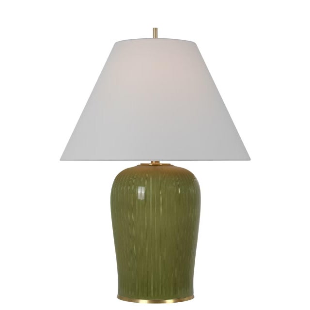 Traditional Thomas O'Brien by Visual Comfort Signature Opera 30" Table Lamp in Light Olive with Linen Shade For Sale - Image 3 of 3