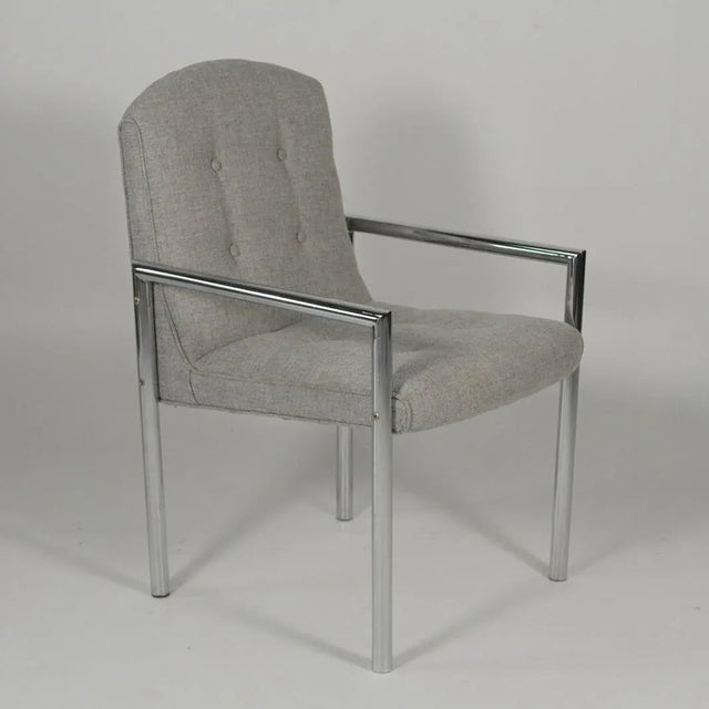 1970s Mid-Century Modern Grey Linen Chrome Tube Armchairs - a Pair For Sale - Image 4 of 10
