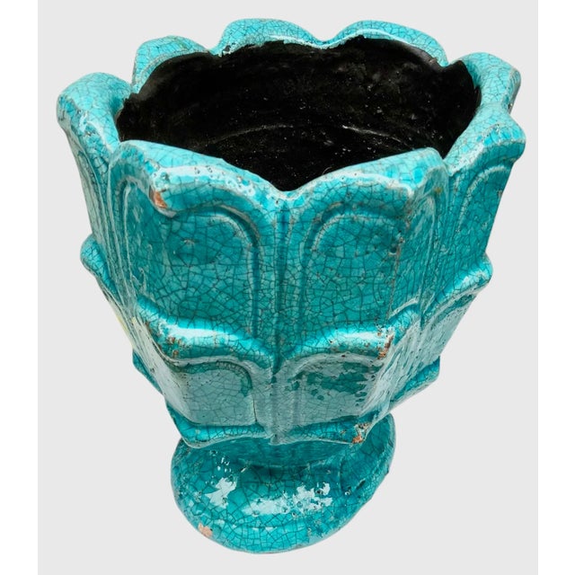 1960s 1960s Turquoise Ceramic Planter Vase Jardienier For Sale - Image 5 of 12